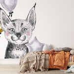 Deuxième vue du papier peint lynx mignon ballons dans une chambre d'enfant