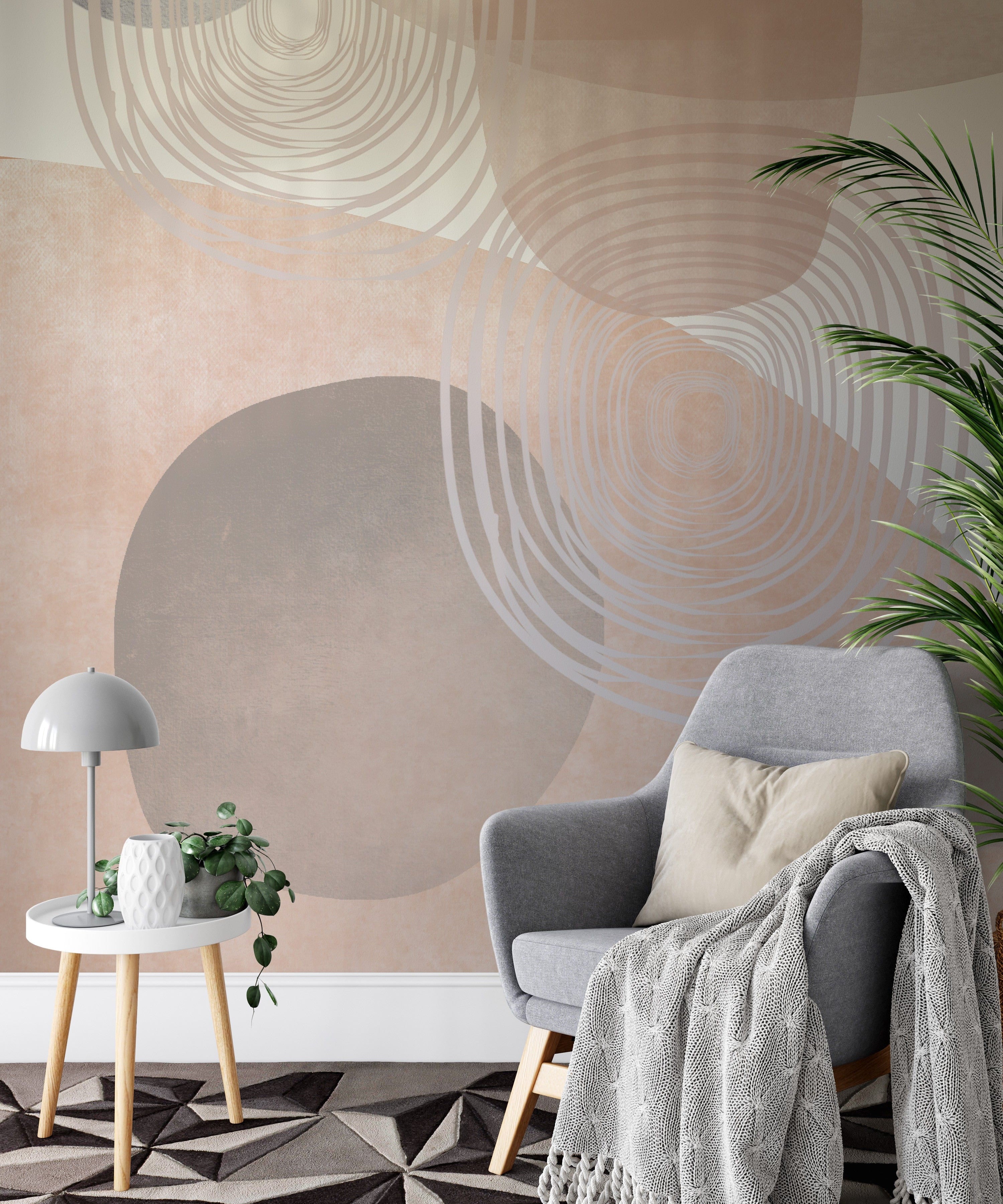 Papier peint panoramique minimaliste illustré, dans une chambre adulte