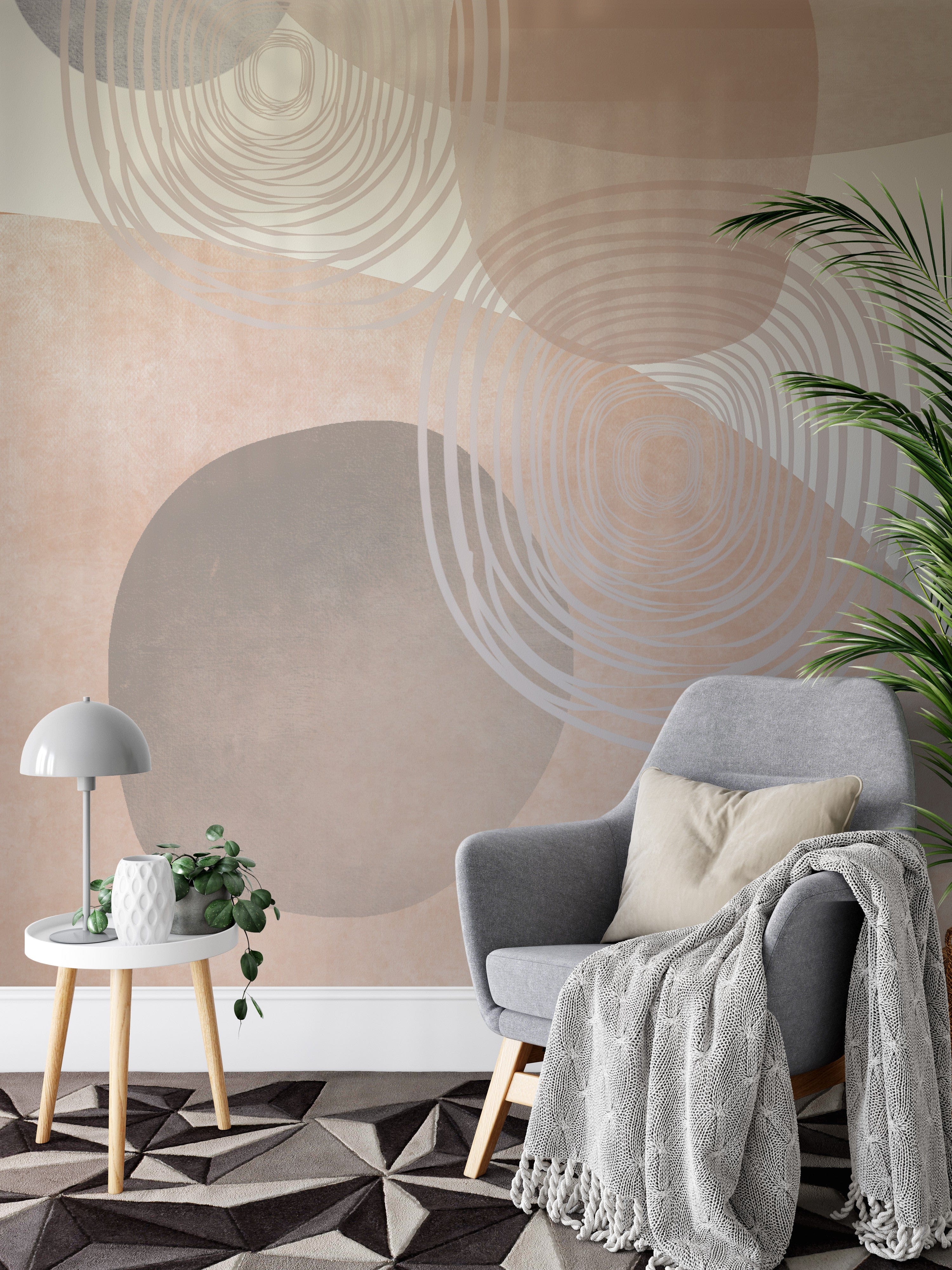 Papier peint panoramique minimaliste illustré, dans une chambre adulte