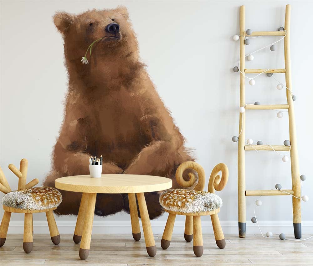 Papier peint panoramique ours 2 illustré, dans une chambre d'enfant