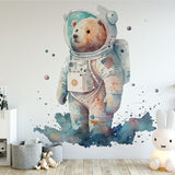Papier peint panoramique ours astronaute illustré, dans une chambre d'enfant