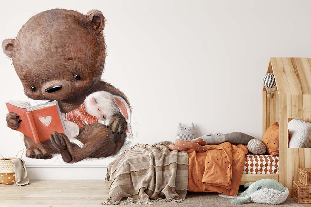 Papier peint panoramique ours illustré, dans une chambre de bébé