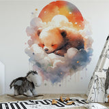 Papier peint panoramique ours dans les nuages illustré, dans une chambre de bébé