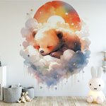 Deuxième vue du papier peint ours dans les nuages dans une chambre de bébé