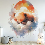 Deuxième vue du papier peint ours dans les nuages dans une chambre de bébé