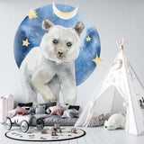 Papier peint panoramique ours lune illustré, dans une chambre d'enfant