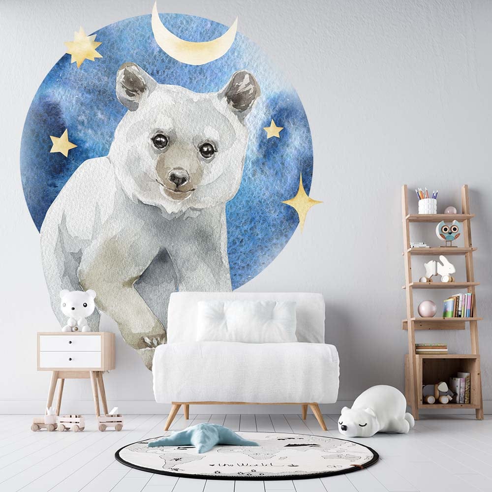 Deuxième vue du papier peint ours lune dans une chambre d'enfant