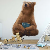 Papier peint panoramique ours papa méditation illustré, dans une chambre d'enfant