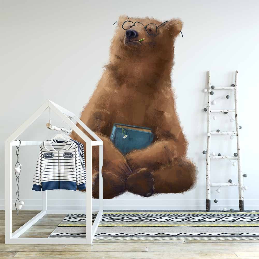 Deuxième vue du papier peint ours papa méditation dans une chambre d'enfant