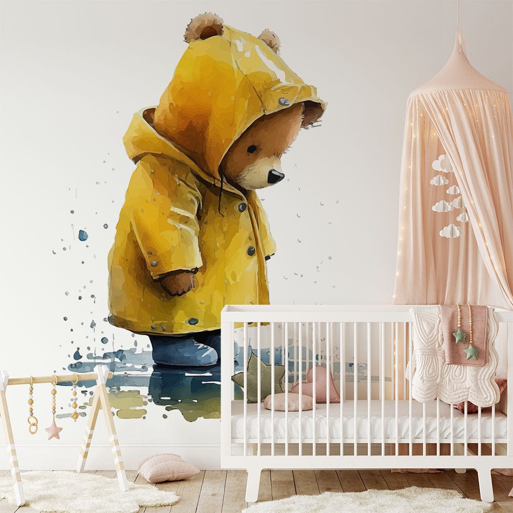 Papier peint panoramique ourson 2 illustré, dans une chambre d'enfant