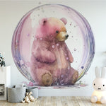 Papier peint panoramique ourson bulle illustré, dans une chambre d'enfant