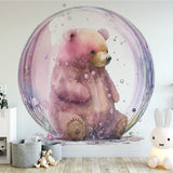 Papier peint panoramique ourson bulle illustré, dans une chambre d'enfant