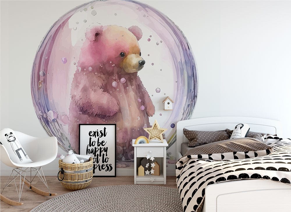 Deuxième vue du papier peint ourson bulle dans une chambre d'enfant
