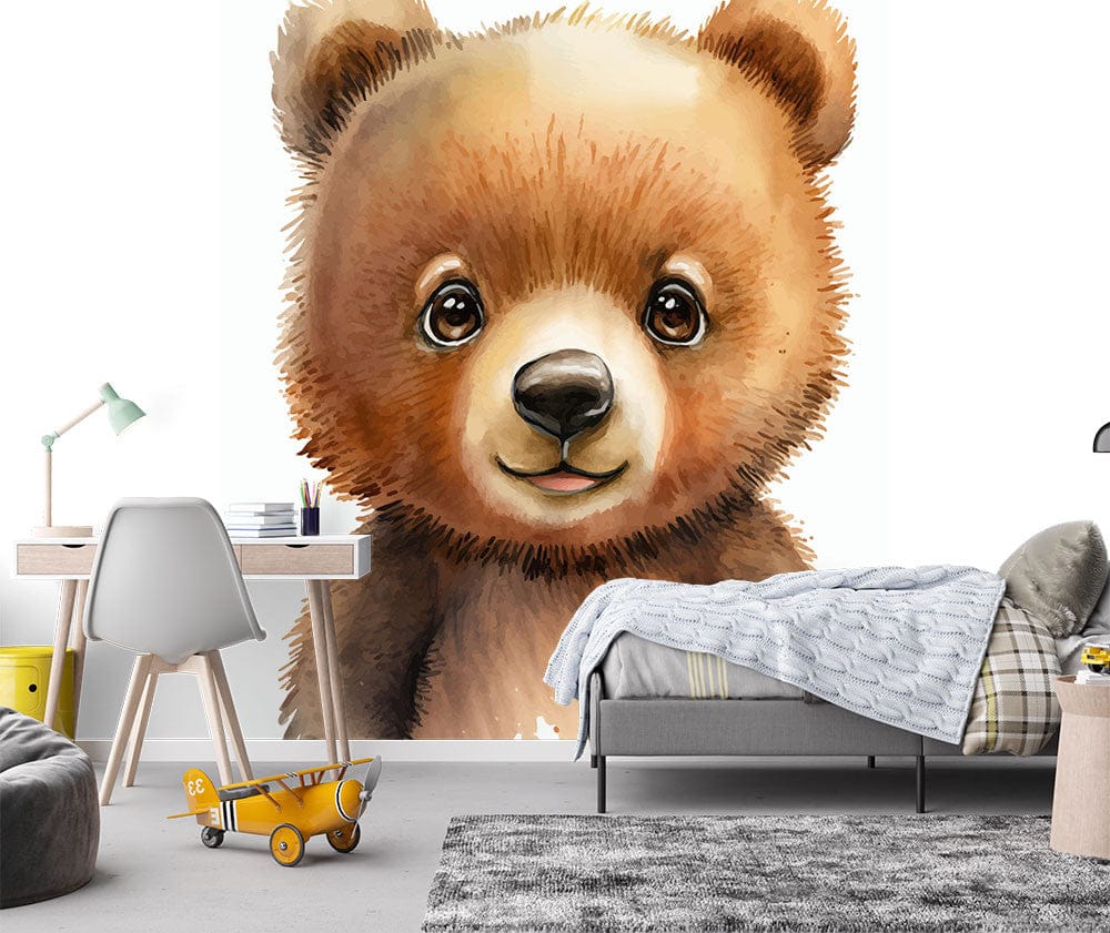 Papier peint panoramique ourson love illustré, dans une chambre d'enfant