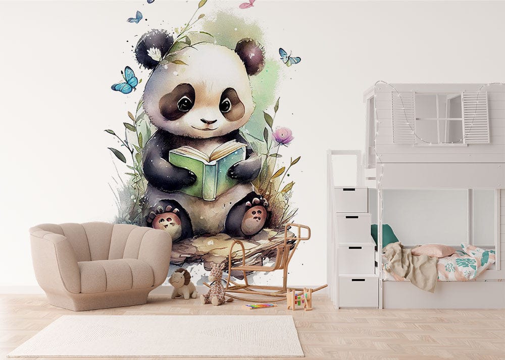 Deuxième vue du papier peint panda dans une chambre de bébé