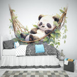 Papier peint panoramique panda illustré, dans une chambre d'enfant