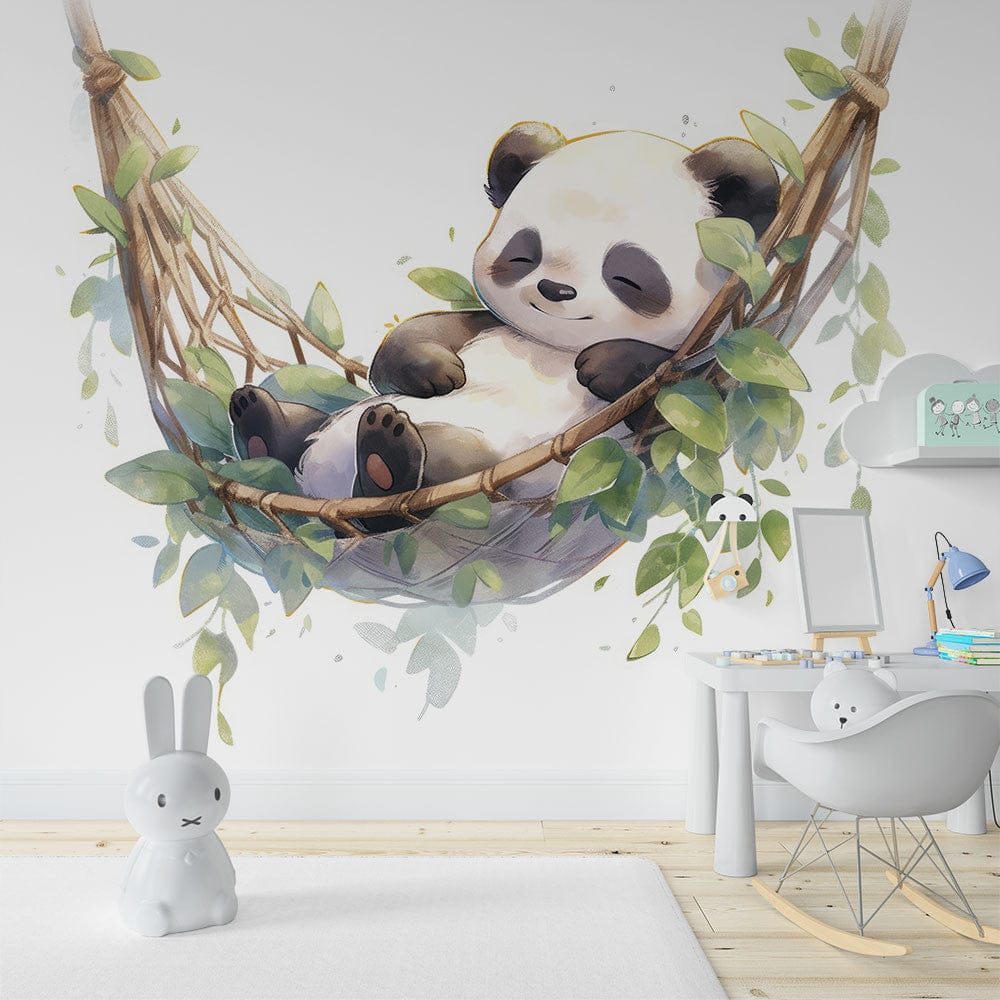 Deuxième vue du papier peint panda dans une chambre d'enfant