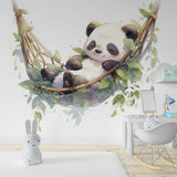 Deuxième vue du papier peint panda dans une chambre d'enfant