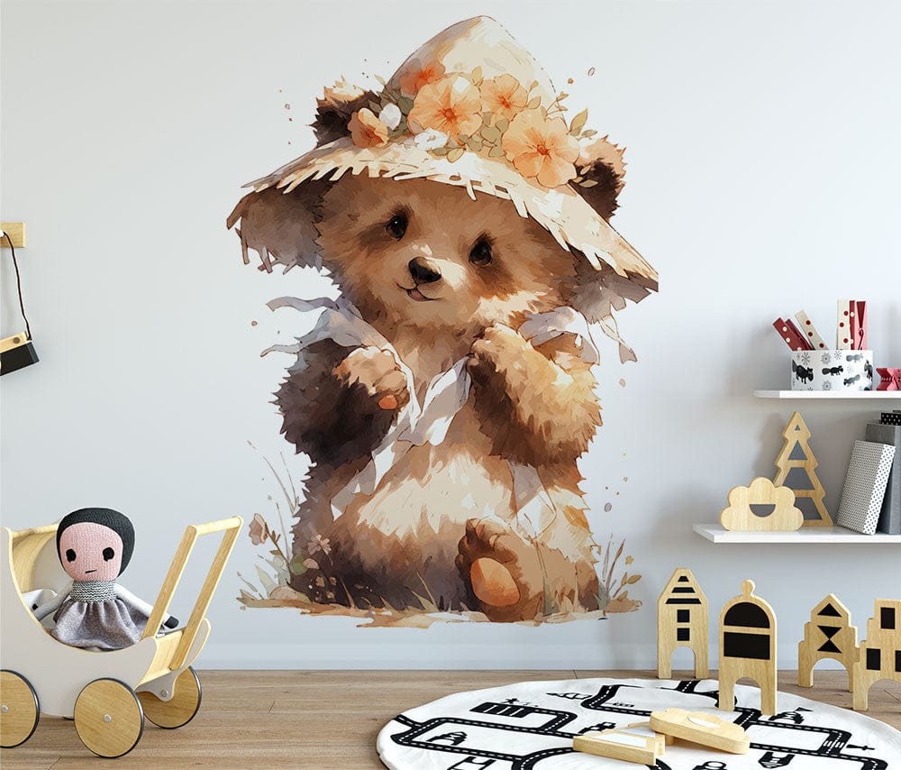 Deuxième vue du papier peint panda chapeau dans une chambre d'enfant