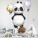 Papier peint panoramique panda mignon coeur illustré, dans une chambre d'enfant