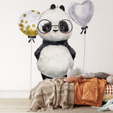 Deuxième vue du papier peint panda mignon coeur dans une chambre d'enfant