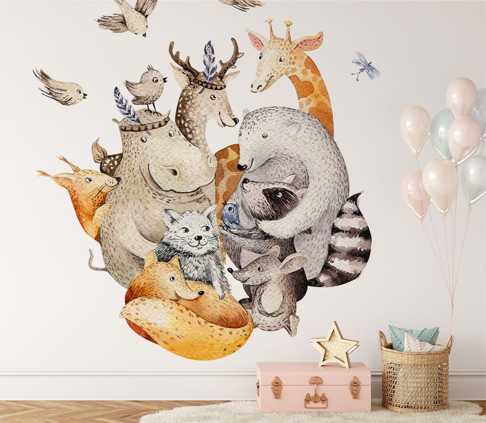 Deuxième vue du papier peint panoramique animaux dans une chambre d'enfant