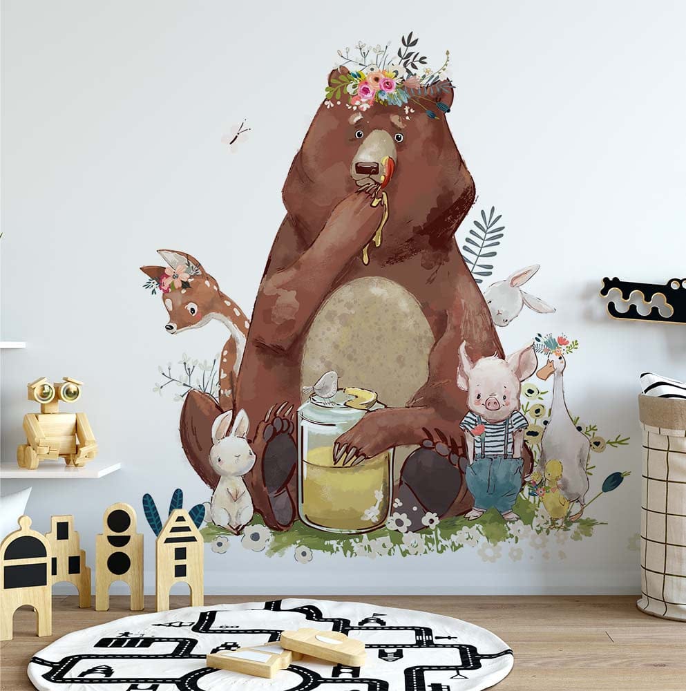 Papier peint panoramique animaux ferme illustré, dans une chambre d'enfant