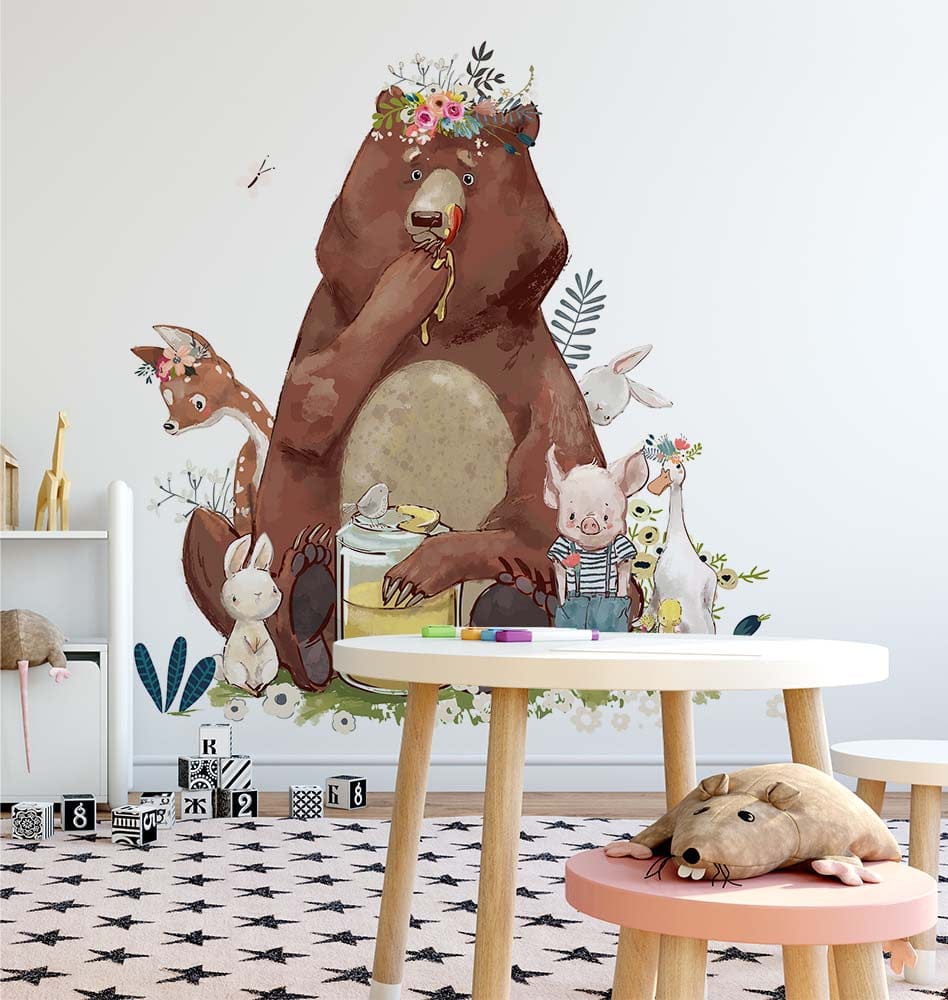 Deuxième vue du papier peint panoramique animaux ferme dans une chambre d'enfant