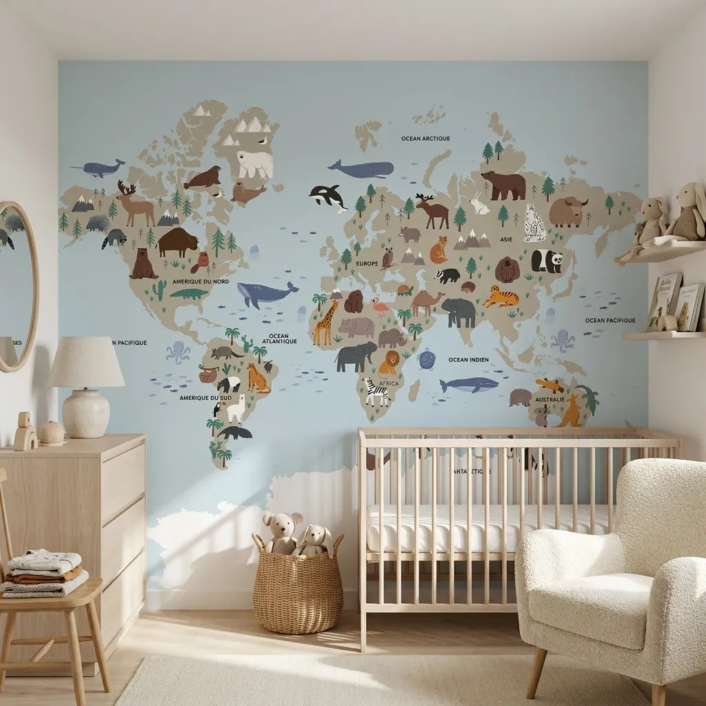 Papier peint panoramique atlas rêves illustré, dans une chambre d'enfant