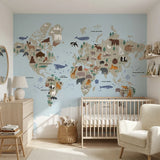Papier peint panoramique atlas rêves illustré, dans une chambre d'enfant