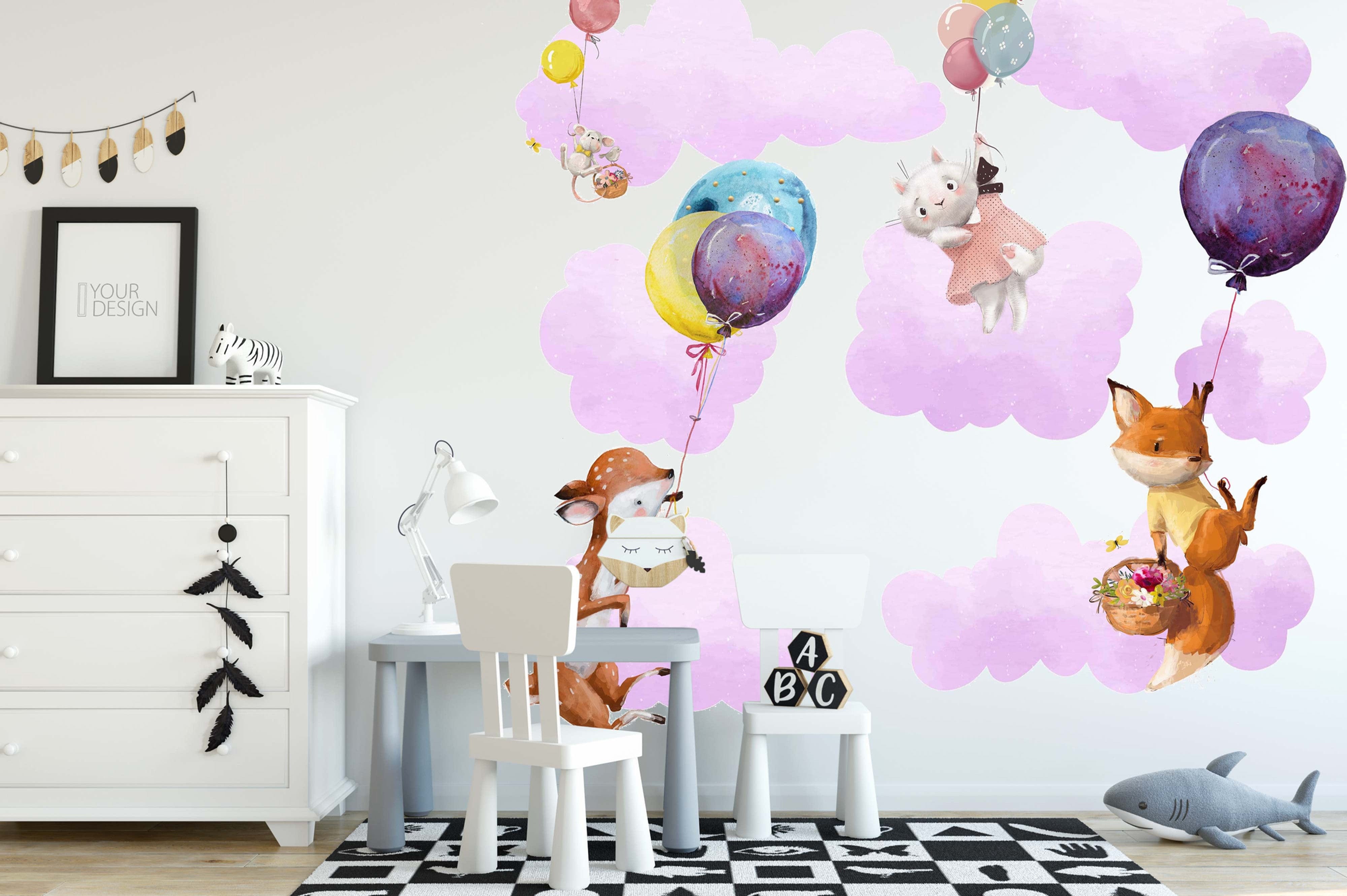 Deuxième vue du papier peint panoramique dans les airs 2 dans une chambre d'enfant