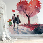 Papier peint panoramique famille and love illustré, dans une chambre d'enfant