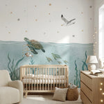 Papier peint panoramique fonds marins nouvel univers illustré, dans une chambre d'enfant