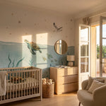 Troisième vue du papier peint panoramique fonds marins nouvel univers dans une chambre d'enfant