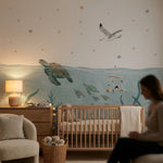 Quatrième vue du papier peint panoramique fonds marins nouvel univers dans une chambre d'enfant