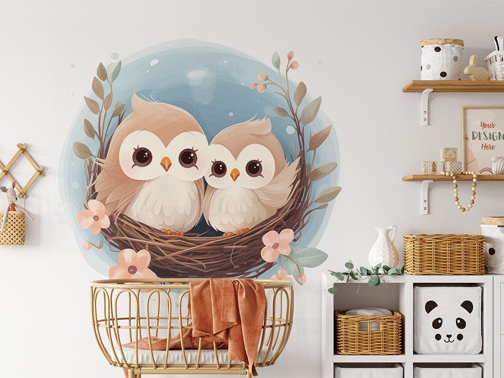 Papier peint panoramique heureux comme des amoureux illustré, dans une chambre d'enfant