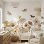 Papier peint panoramique jardin grand mère illustré, dans une chambre d'enfant