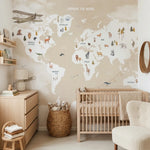Papier peint panoramique monde portée regard illustré, dans une chambre d'enfant