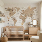 Papier peint panoramique premier planisphère illustré, dans une chambre d'enfant