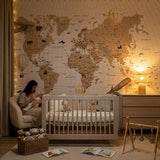 Troisième vue du papier peint panoramique premier planisphère dans une chambre d'enfant