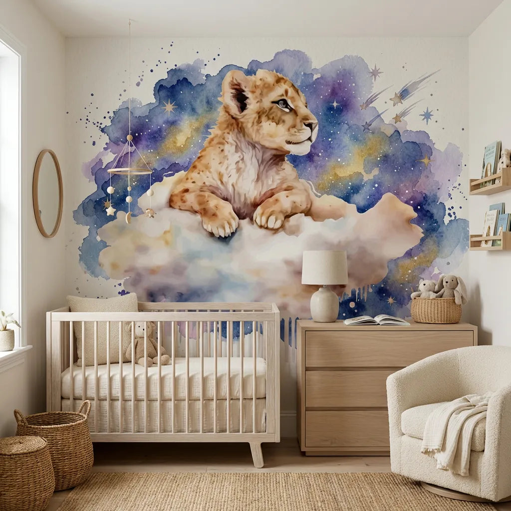 Papier peint panoramique prince étoiles illustré, dans une chambre d'enfant