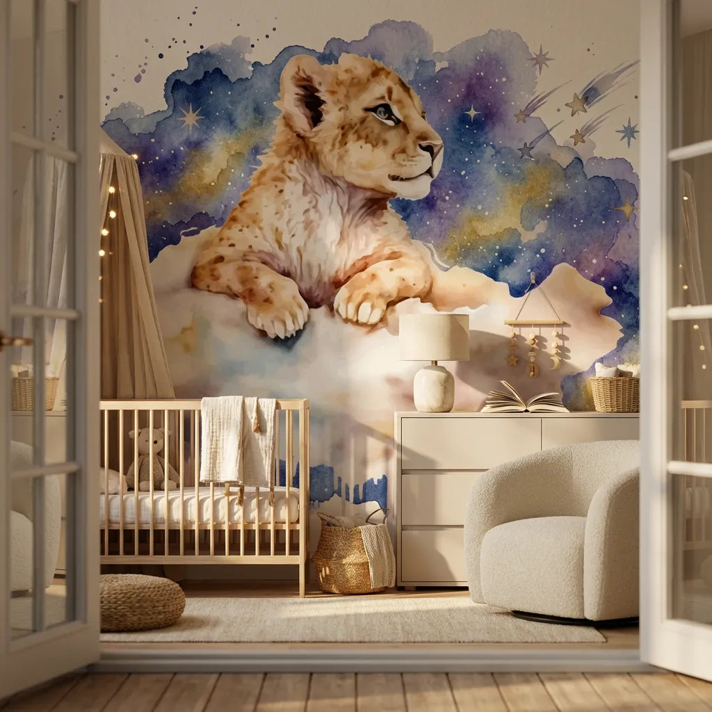 Troisième vue du papier peint panoramique prince étoiles dans une chambre d'enfant