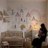 Deuxième vue du papier peint panoramique royaume princesse dans une chambre de fille