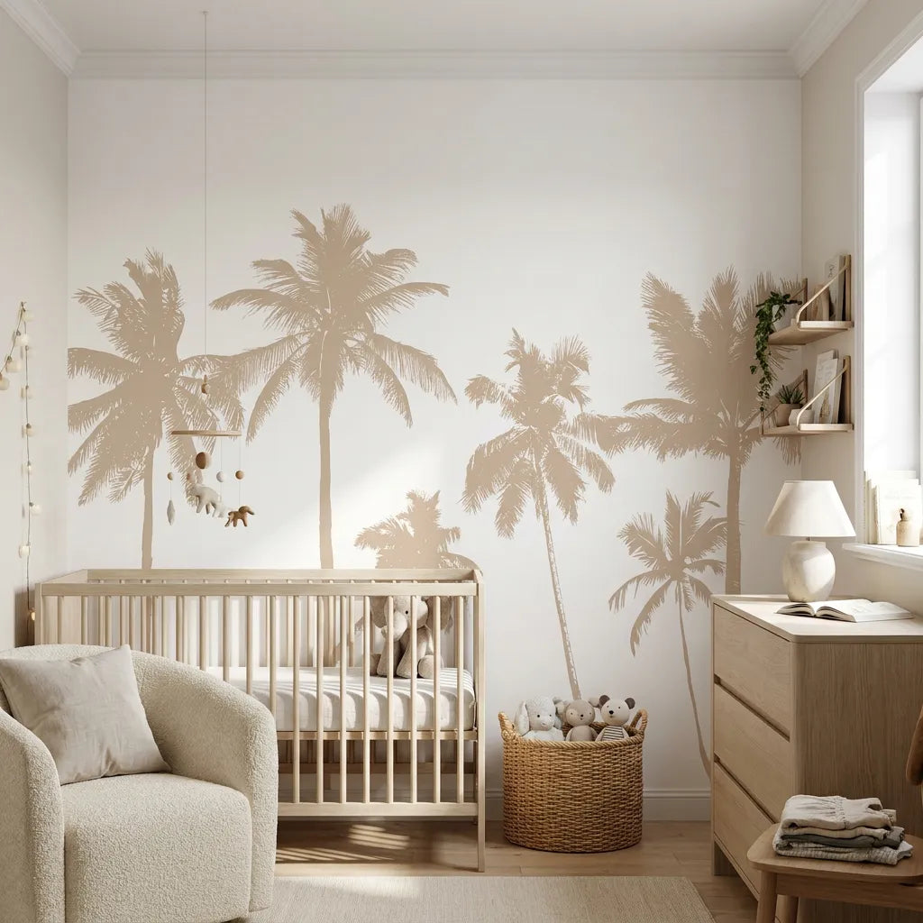 Papier peint panoramique sous les palmiers sieste illustré, dans une chambre d'enfant