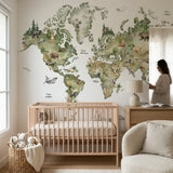 Quatrième vue du papier peint panoramique tour monde hauteur dans une chambre d'enfant