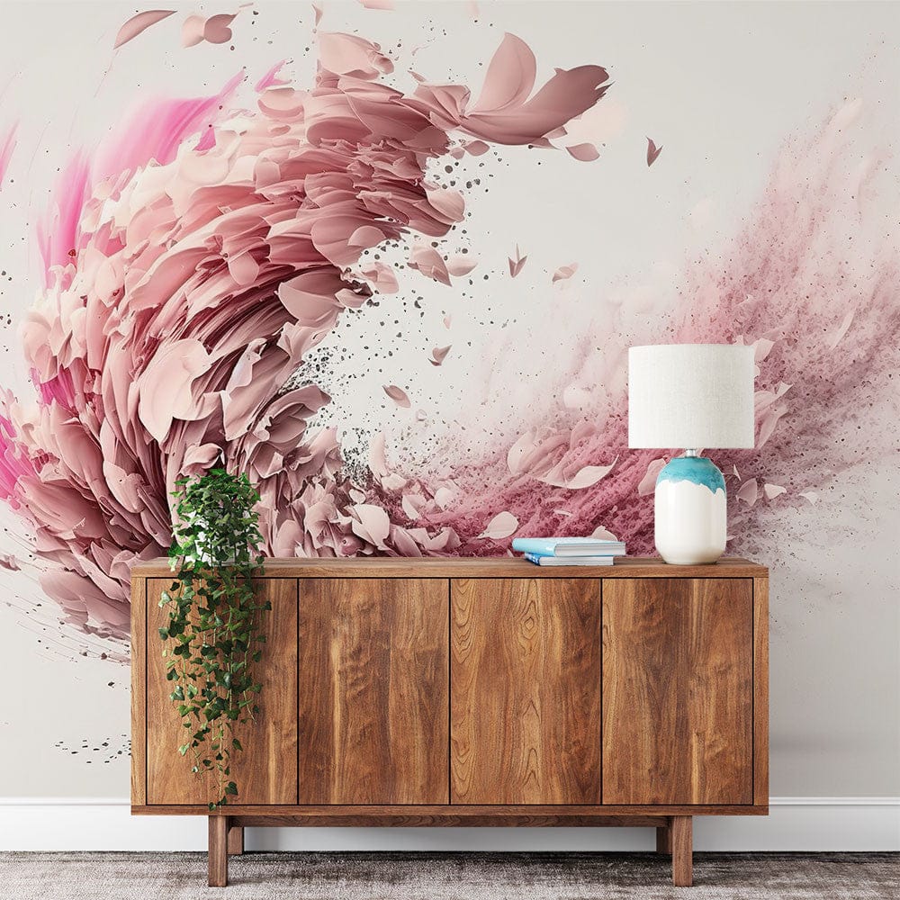 Papier peint panoramique plumes dans le vent illustré, dans une chambre adulte