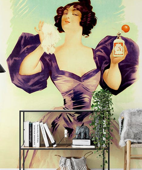 Papier peint panoramique portrait vintage illustré, dans une chambre adulte