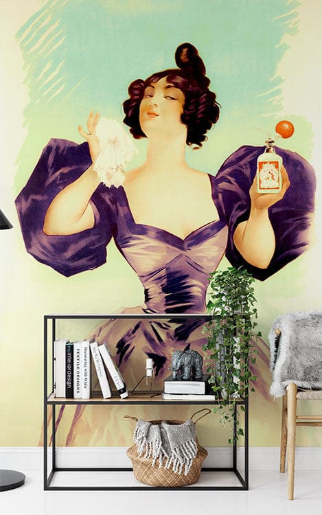 Papier peint panoramique portrait vintage illustré, dans une chambre adulte