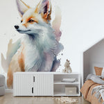 Papier peint panoramique renard aquarelle 2 illustré, dans une chambre d'enfant
