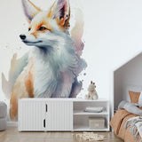 Papier peint panoramique renard aquarelle 2 illustré, dans une chambre d'enfant